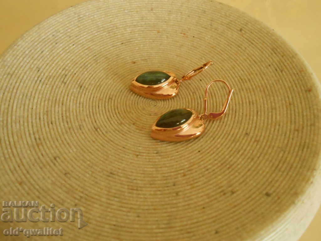 Ασημένια σκουλαρίκια με ροζ χρυσό, Λαμπραντόριτ, Ασημί 925