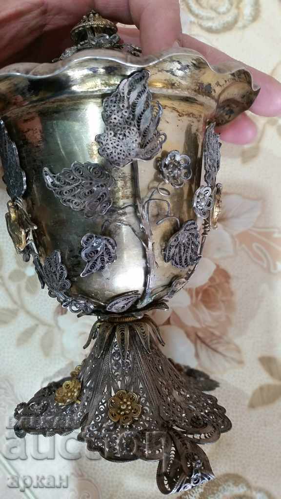 Auction silver bowl with filigree workmanship, Ottoman Empire seals Auction silver bowl with filigree workmanship, Ottoman Empire seals