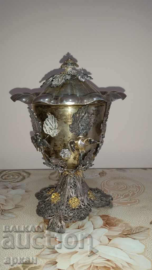 castron de argint cu manopera filigranata, sigiliile Imperiului Otoman