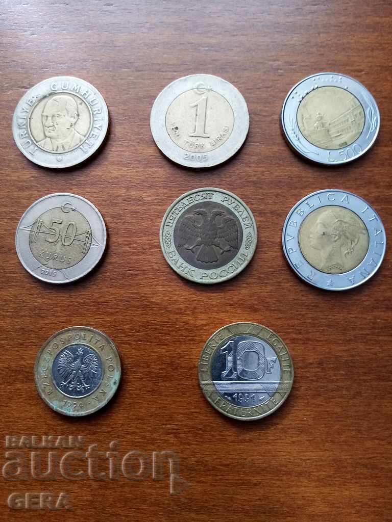 Bimetallic coins from different countries