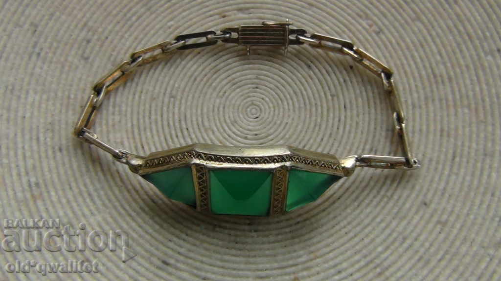 Delivery of Beautiful old SILVER BRACELET, green stones, stamp Delivery of Beautiful old SILVER BRACELET, green stones, stamp