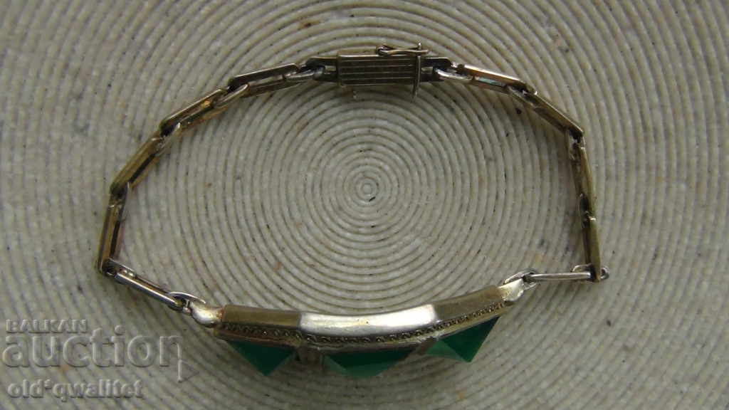Beautiful old SILVER BRACELET, green stones, stamp - 5 Beautiful old SILVER BRACELET, green stones, stamp - 5