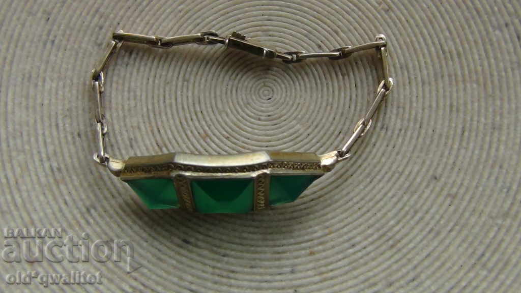 Beautiful old SILVER BRACELET, green stones, stamp - 7 Beautiful old SILVER BRACELET, green stones, stamp - 7