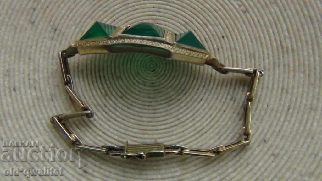 Beautiful old SILVER BRACELET, green stones, stamp