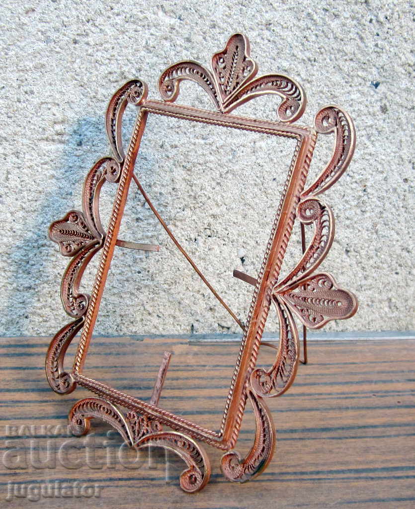 Auction old table photo frame made of openwork copper filigree Auction old table photo frame made of openwork copper filigree