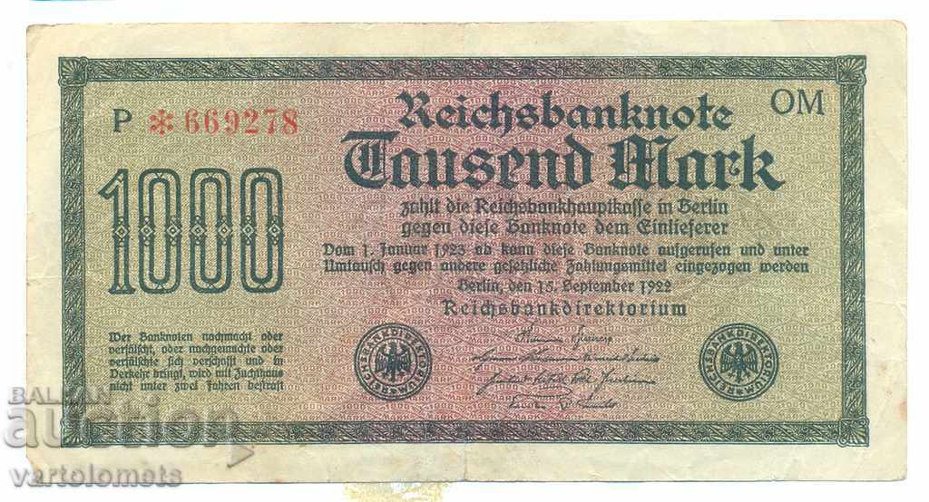 1000 Райх марки 1922 г. Германия