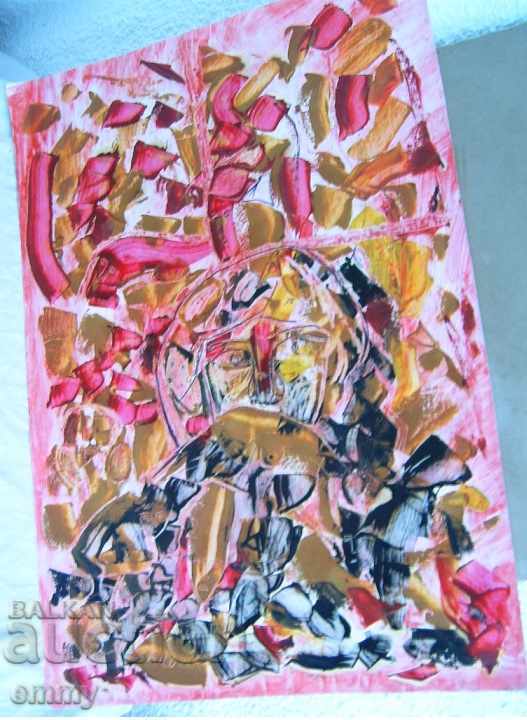 Painting abstract ink oil 2001 signed