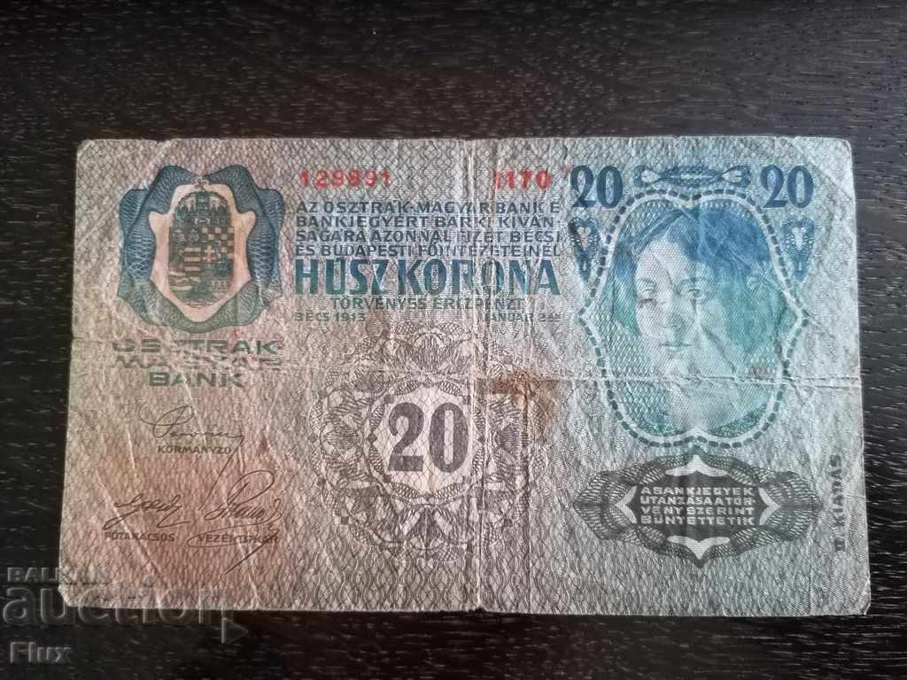 Banknote - Austro-Hungary - 20Kr. | 1913 with price 9.35 BGN | € 4.78 Banknote - Austro-Hungary - 20Kr. | 1913 with price 9.35 BGN | € 4.78