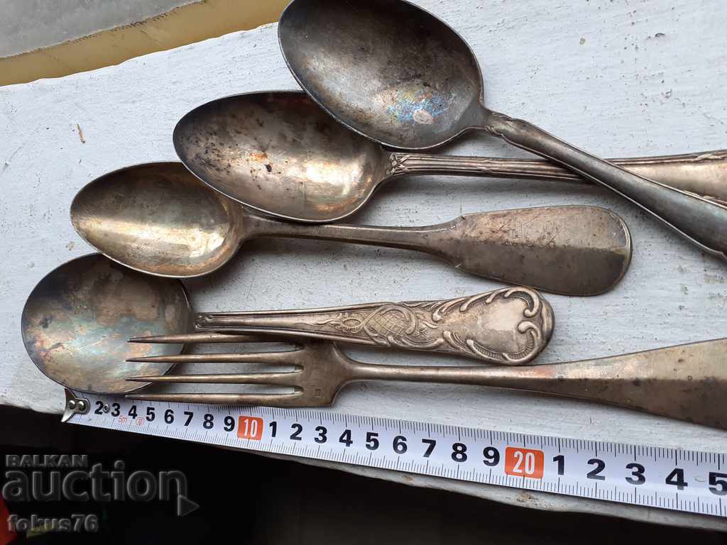 Lot of old collector's spoons and fork Christofle and others with price 69.00 BGN | € 35.28 Lot of old collector's spoons and fork Christofle and others with price 69.00 BGN | € 35.28