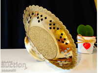 English brass fruit bowl, openwork, flowers.