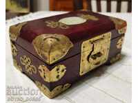 Antique 19th Century Coffin Jewelry Box Rosewood Jade No.