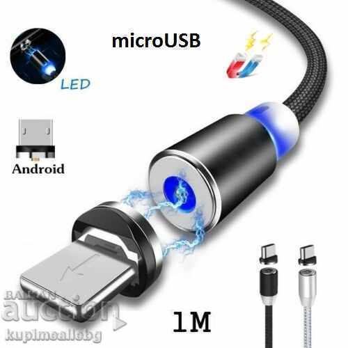 Cablu magnetic micro USB pentru Android cu împletitură