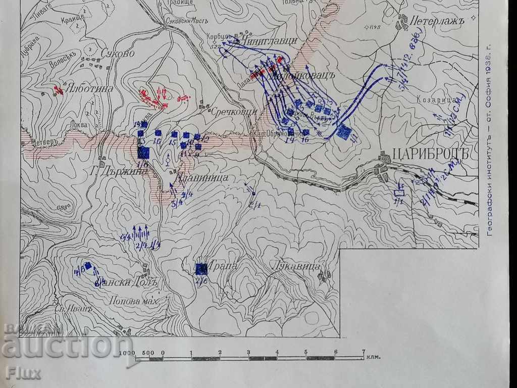 Auction  Old map Conquest of Lazarov Kamak on October 2, 1915.