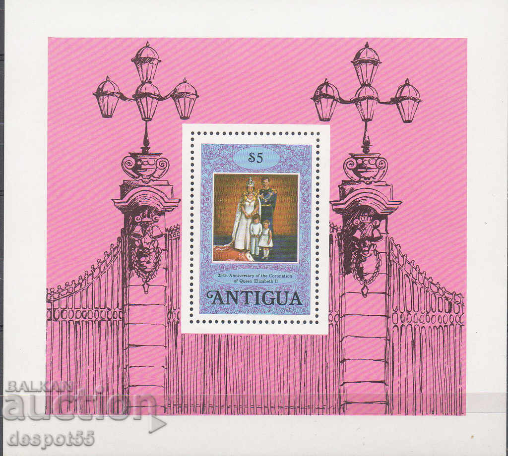 1978. Antigua. 25 years since the Coronation of Elizabeth II. Block.