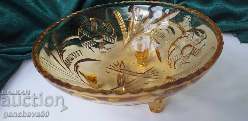 Beautiful amber colored Art Deco fruit bowl - 5 Beautiful amber colored Art Deco fruit bowl - 5