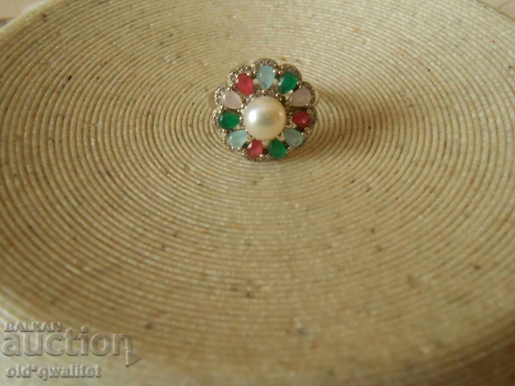 ΑΣΗΜΕΝΙΟ ΔΑΧΤΥΛΙΔΙ με όμορφες πέτρες και μαργαριτάρια, ΑΣΗΜΕΝΙΟ 925 - 5 ΑΣΗΜΕΝΙΟ ΔΑΧΤΥΛΙΔΙ με όμορφες πέτρες και μαργαριτάρια, ΑΣΗΜΕΝΙΟ 925 - 5