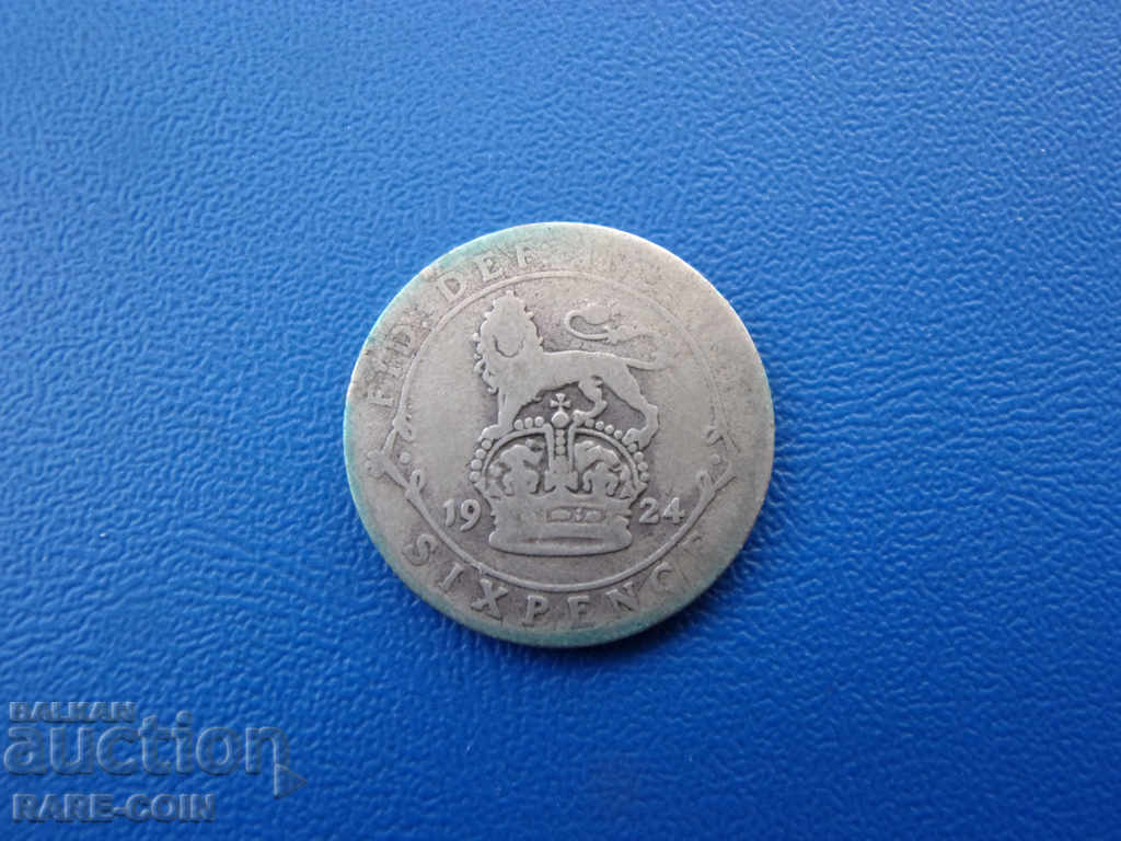 RS (24) Anglia 6 Pence 1924 Argint Rare