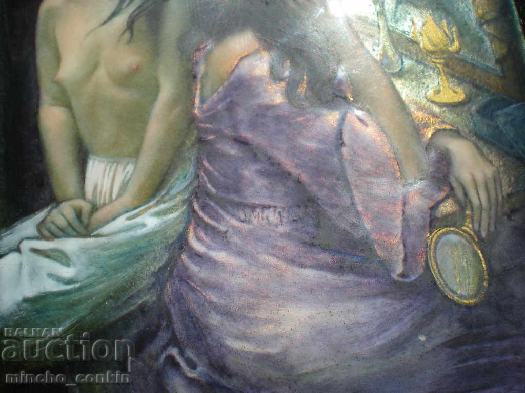 French painting Enamel and Gold on copper Art Nouveau signature. - 6