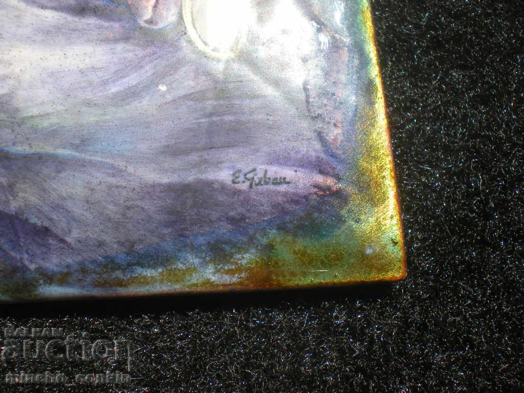 French painting Enamel and Gold on copper Art Nouveau signature. - 7