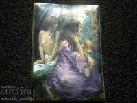 French painting Enamel and Gold on copper Art Nouveau signature.