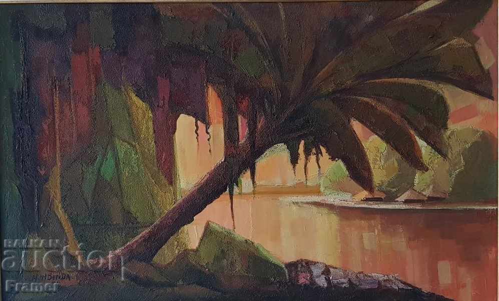 Painting 1977 Mirage by H. NDINDA Beautiful equatorial landscape with price 700.00 BGN | € 357.90 Painting 1977 Mirage by H. NDINDA Beautiful equatorial landscape with price 700.00 BGN | € 357.90