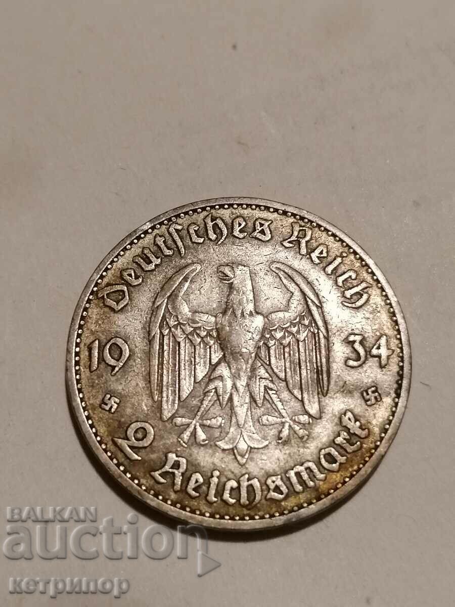 2 марки Германия 1934г А с годината сребърна.