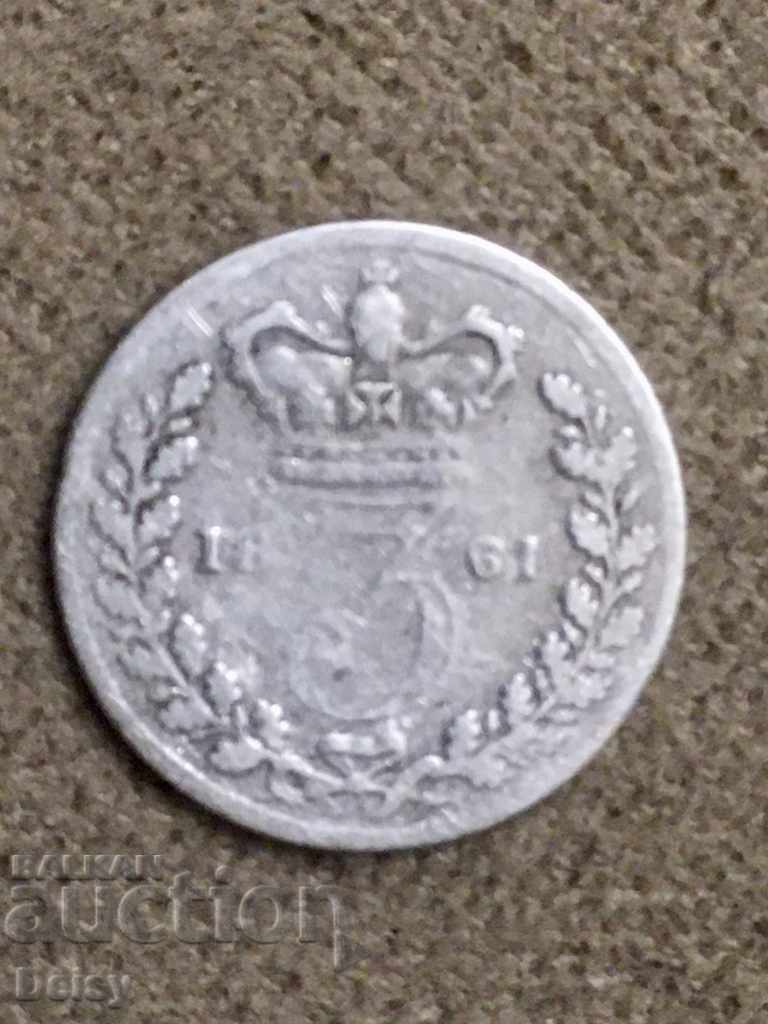 Британия 3 пенса 1861г.