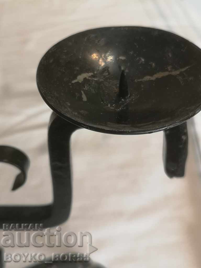 Antique Handmade Wrought Iron Candlestick - 5 Antique Handmade Wrought Iron Candlestick - 5