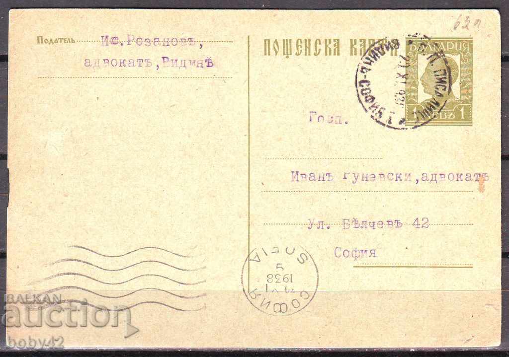 ПКТЗ 1 лв. пътувала ППП София-Видин- София 1938 г.