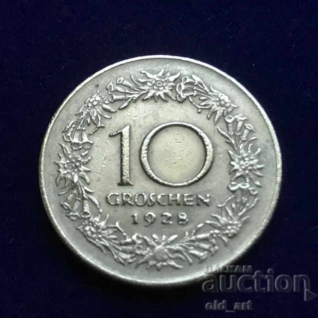 Монета - Австрия, 10 гроша 1928 година