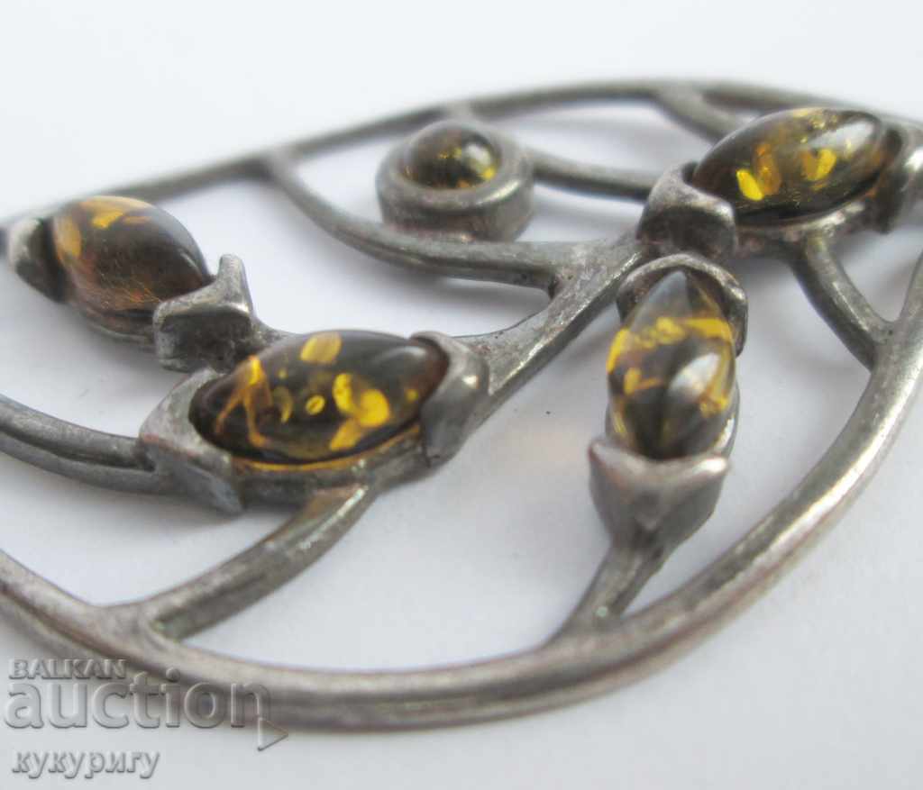 Pandantiv de argint pentru femei vechi, pandantiv, chihlimbar verde - 5 Pandantiv de argint pentru femei vechi, pandantiv, chihlimbar verde - 5