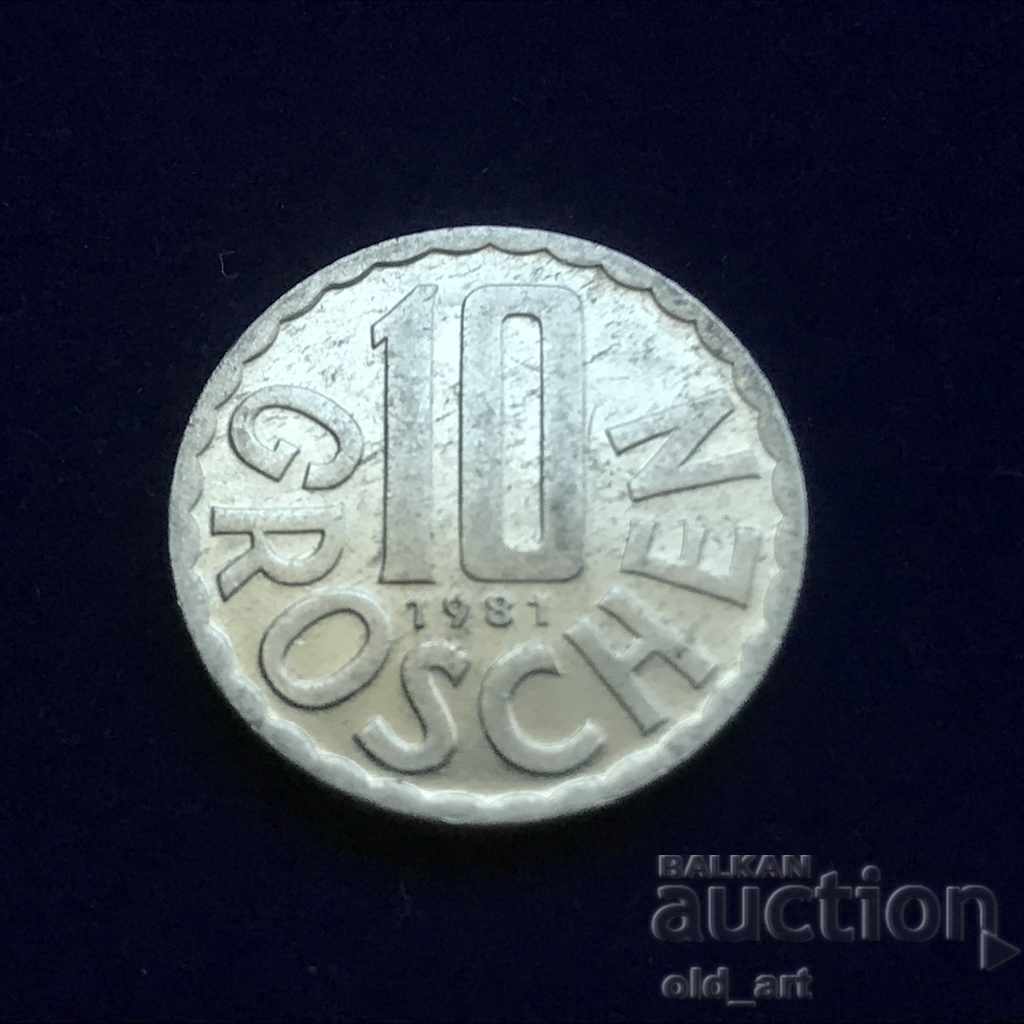 Монета - Австрия, 10 гроша 1981 година