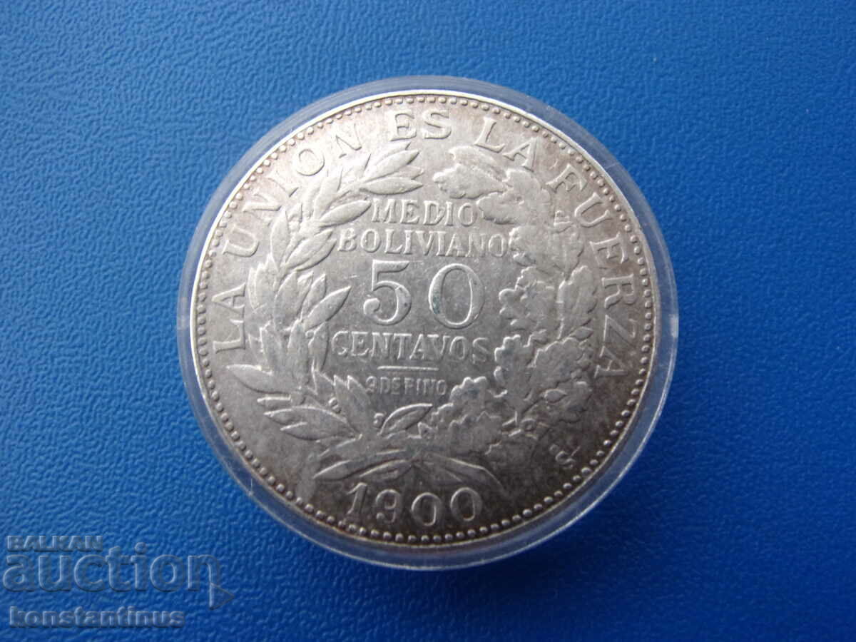 Bolivia 50 Cent 1900 Silver UNC Rare