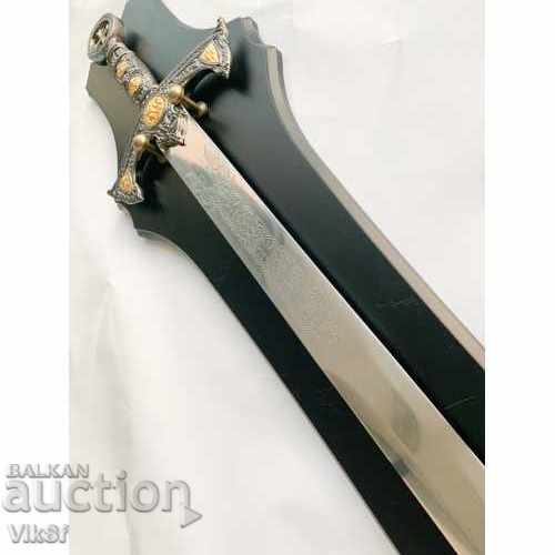 Auction Medieval Templar Sword + wooden wall stand Auction Medieval Templar Sword + wooden wall stand