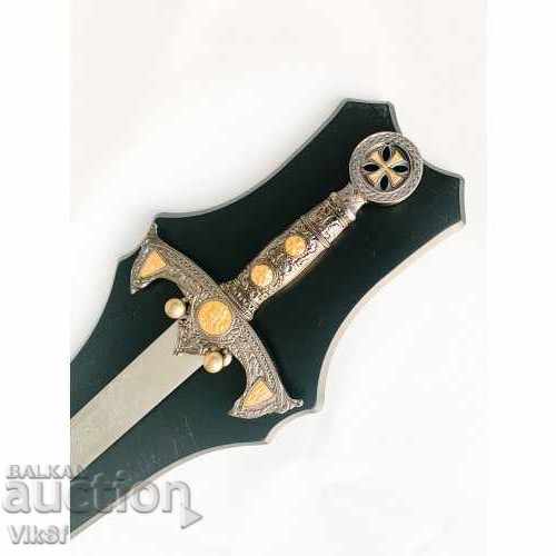 Medieval Templar Sword + wooden wall stand - 6 Medieval Templar Sword + wooden wall stand - 6