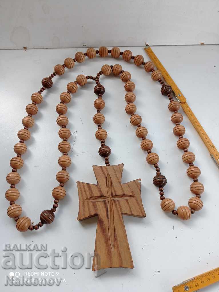 Rosary necklace large wooden cross with chain