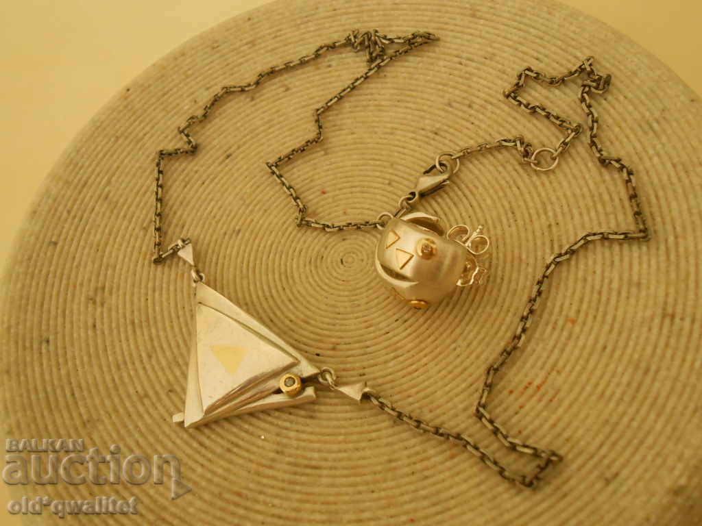 Auction SILVER NECKLACE with Earrings Diamond, SILVER 925 and Gold Auction SILVER NECKLACE with Earrings Diamond, SILVER 925 and Gold