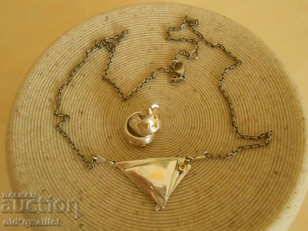 SILVER NECKLACE with Earrings Diamond, SILVER 925 and Gold - 5 SILVER NECKLACE with Earrings Diamond, SILVER 925 and Gold - 5