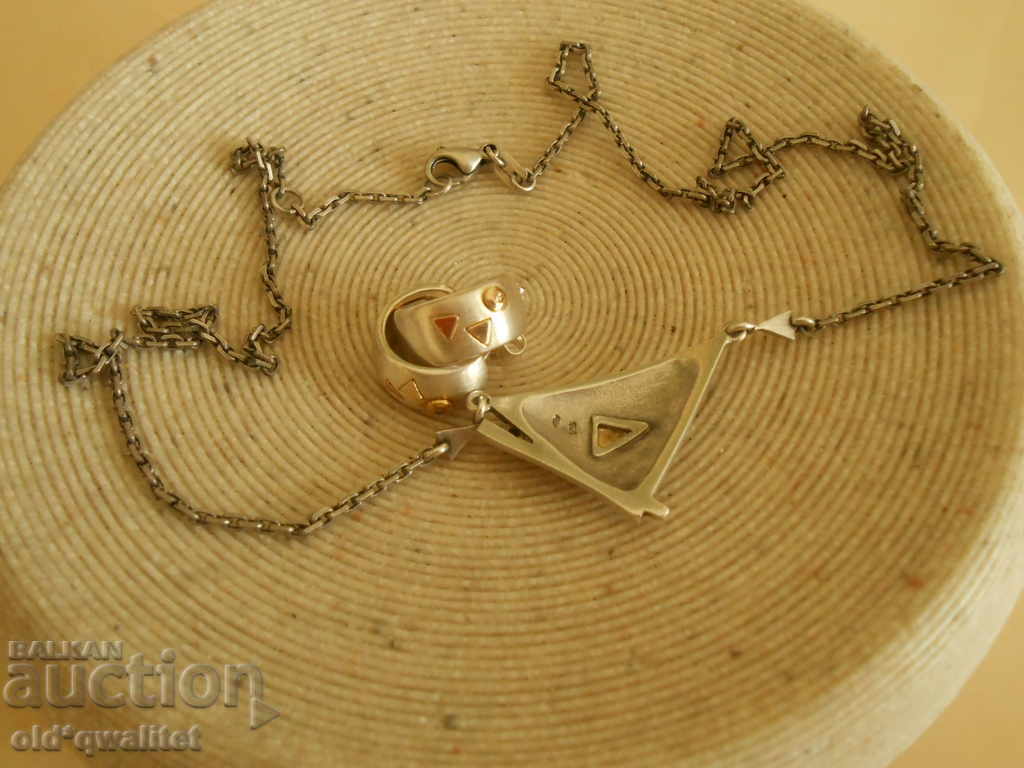 SILVER NECKLACE with Earrings Diamond, SILVER 925 and Gold - 7 SILVER NECKLACE with Earrings Diamond, SILVER 925 and Gold - 7