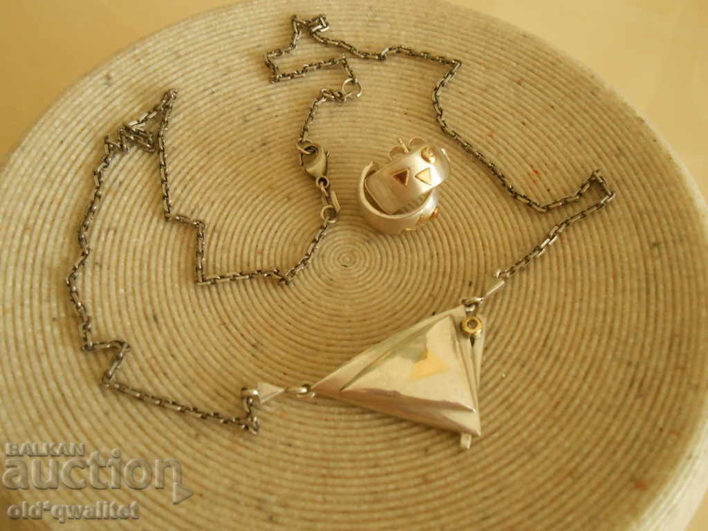 COLIER DE ARGINT cu cercei Diamant, ARGINT 925 și Aur
