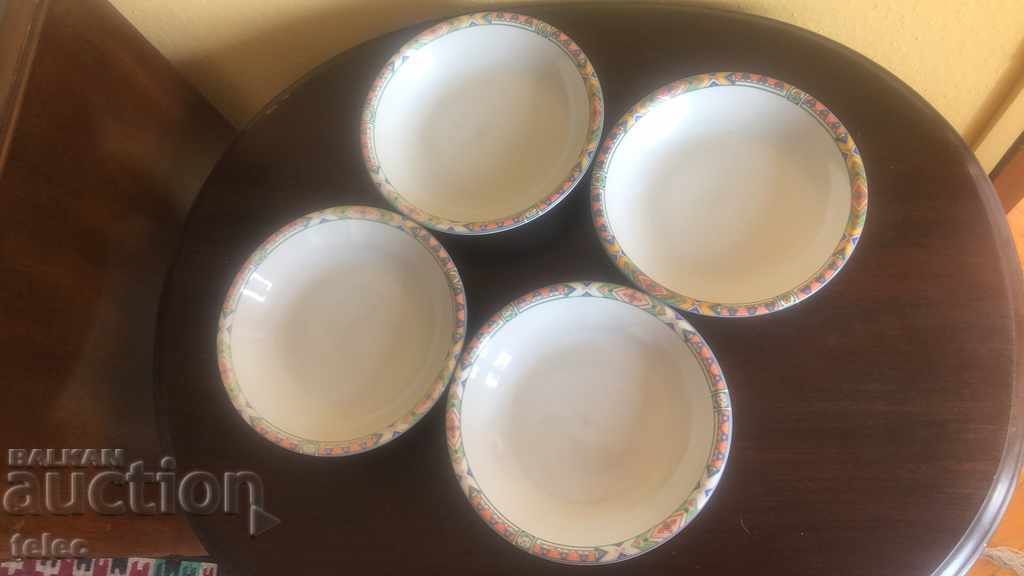 Set of 4 porcelain deep plates with markings