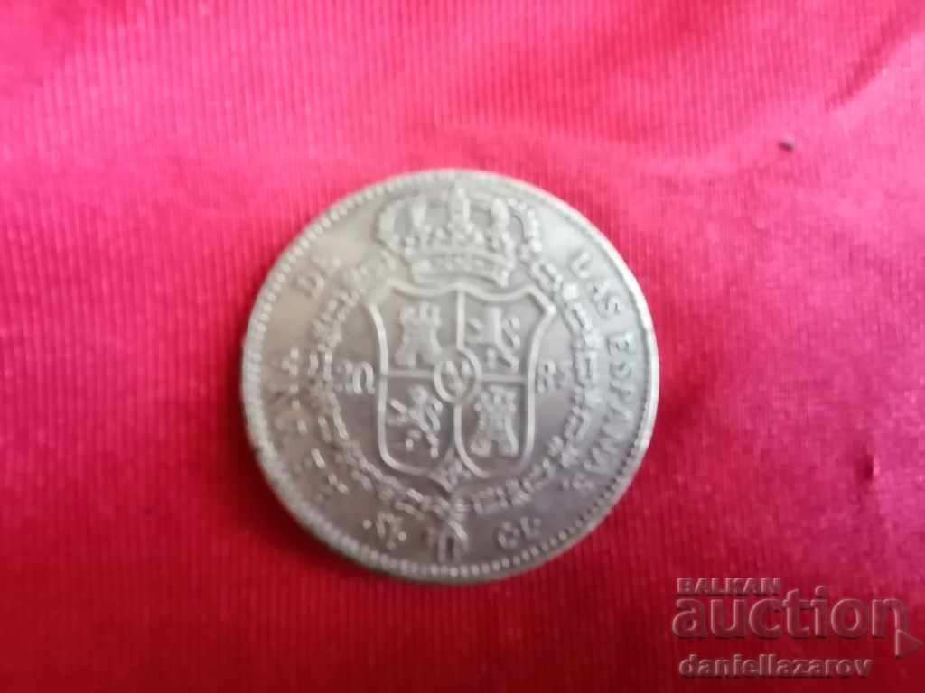 Auction  Silver Coin 20 Real 1837 Spain SILVER