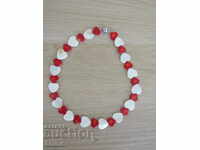 Natural red coral and white mother-of-pearl necklace