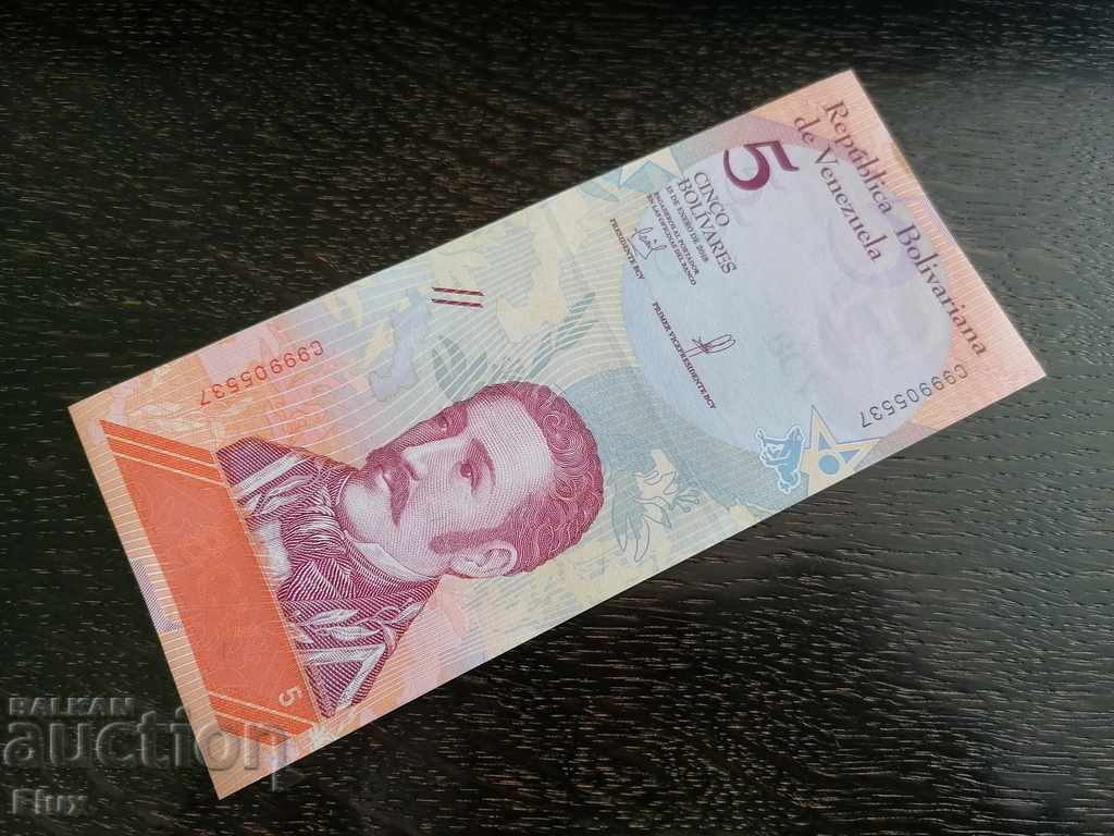 Bancnotă - Venezuela - 5 bolivari UNC | 2018.