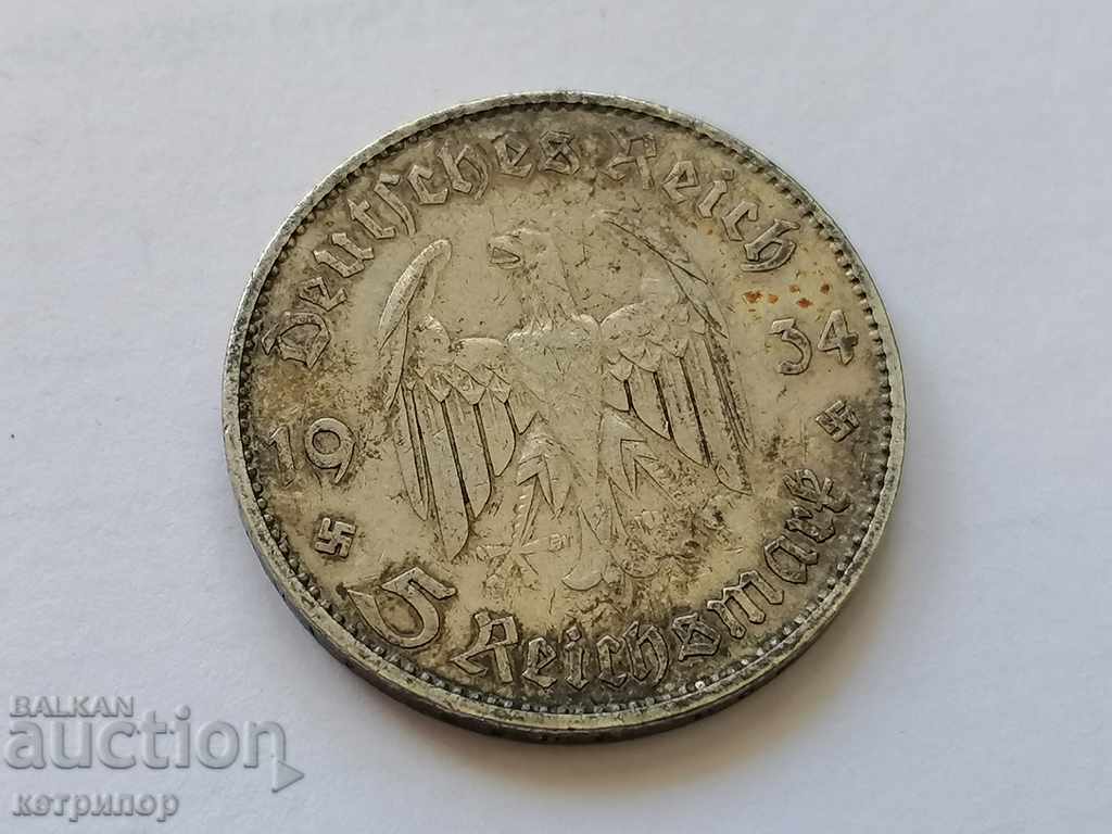 5 marks Germany 1934 A silver. with price 48.00 BGN | € 24.54 5 marks Germany 1934 A silver. with price 48.00 BGN | € 24.54