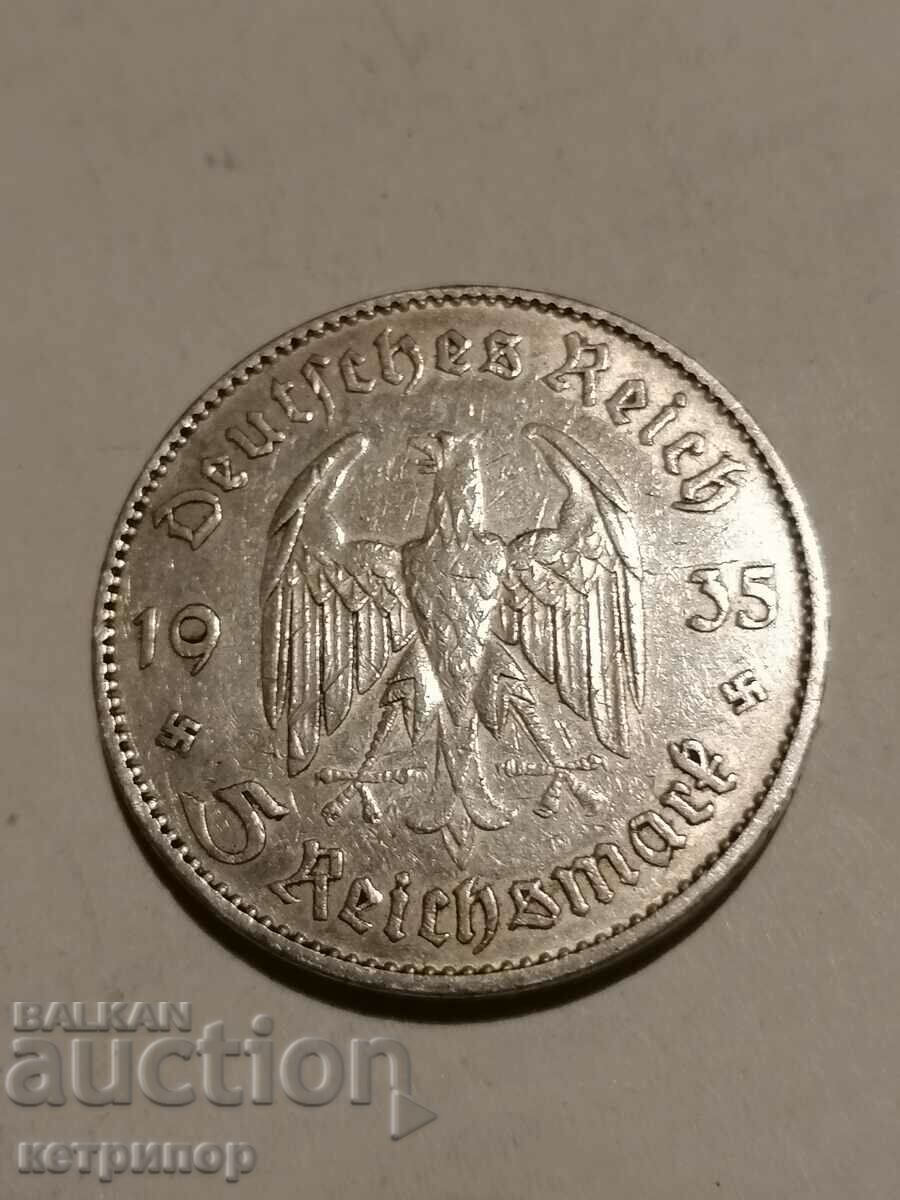 5 марки Германия 1935г А сребърна.
