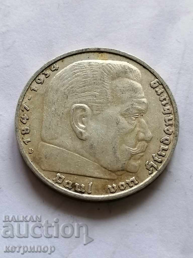 5 marks Germany 1936 D silver. 5 marks Germany 1936 D silver.