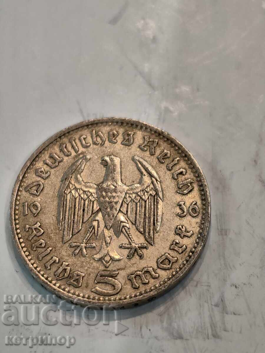5 marks Germany 1936 D silver with price € 49.00 | 95.84 BGN