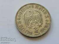 5 марки Германия 1936г D сребърна.