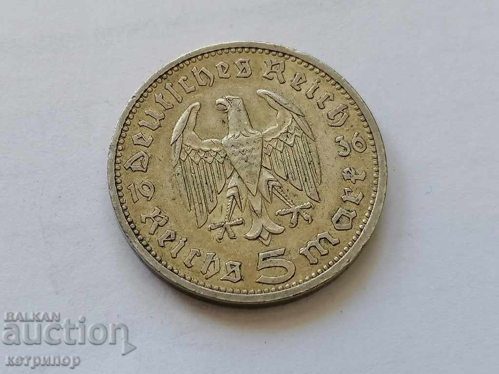 5 марки Германия 1936г A сребърна.
